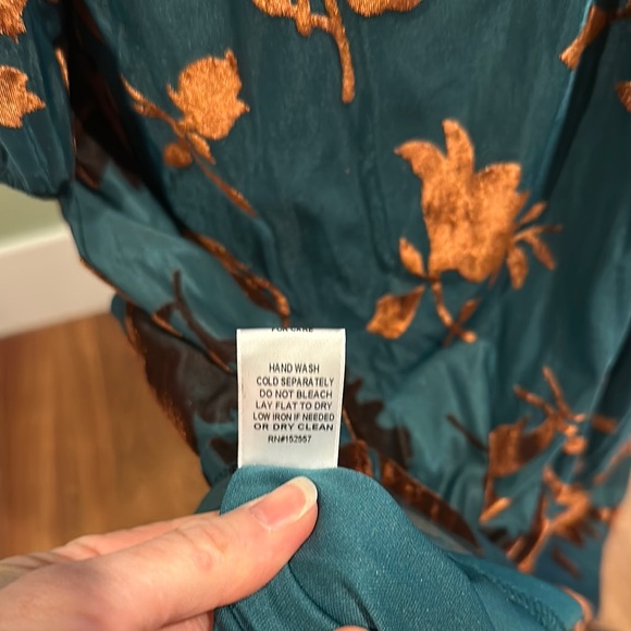 Blue and Brown Floral Maxi Dress with Bishop Sleeve - Picture 7 of 10